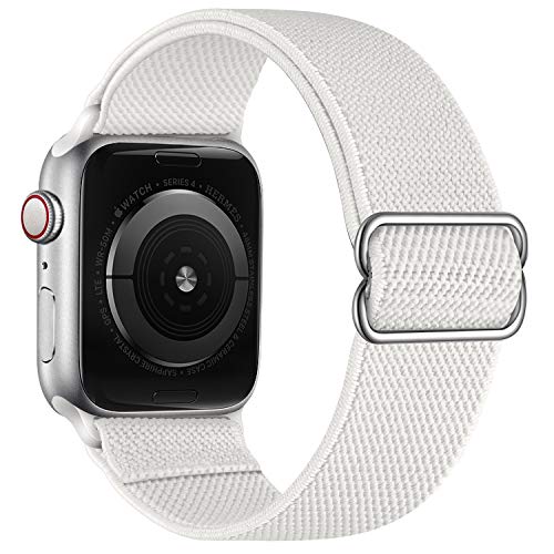 Stretchy Elastische verstellbare Bänder Kompatibel mit Apple Watch 7 45 mm 42 mm 44 mm, Nylon Solo Loop Geflochtene Dehnungen Sport Frauen Männer Armband für iWatch SE,White von OXWALLEN