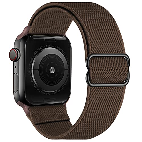 Stretchy Elastische verstellbare Bänder Kompatibel mit Apple Watch 9/8/7/6/5/4/3 SE Ultra 2/1 49 45 44 42 mm, Nylon Solo Loop Geflochtene Dehnungen Sport Frauen Männer Armband für iWatch, Deep Brown von OXWALLEN