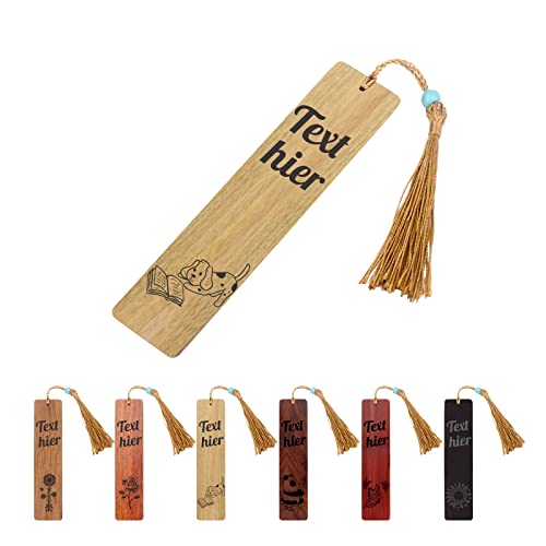 Lesezeichen Personalisiert Holz Gravur, OXYEFEI Bookmark mit Vintage Quasten Anhänger Geschenkbox Set 6 Stil Individuelles Text&Muster Geschenke für Lehrer Hebamme Freundin Männer Leseratten von OXYEFEI