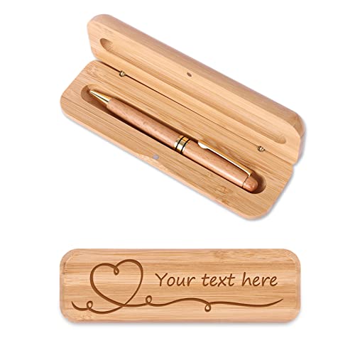 OXYEFEI Holz-Kugelschreiber und Holzbox mit Name Graviert Kugelschreiber Hochwertig mit Stifteetui mit Individueller Wunsch-Gravur als Geschenk Kugelschreiber Etui aus Bambus (Helles Holz) von OXYEFEI