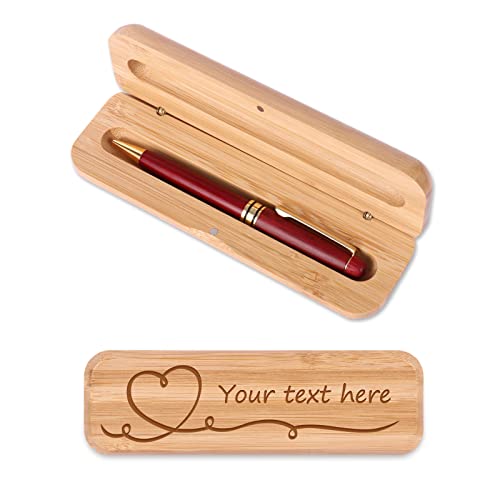 OXYEFEI Holz-Kugelschreiber und Holzbox mit Name Graviert Kugelschreiber Hochwertig mit Stifteetui mit Individueller Wunsch-Gravur als Geschenk Kugelschreiber Etui aus Bambus (Rot) von OXYEFEI