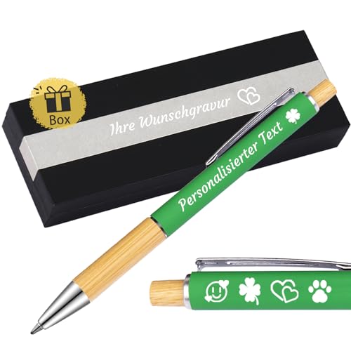 OXYEFEI Kugelschreiber mit Gravur,Personalisierte Geschenke,Metall Kugelschreiber,Kugelschreiber Hochwertig Schwarz Tinte,Wunschgravur mit Namen und Logo(Grün) von OXYEFEI