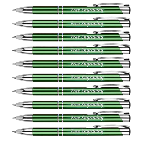 OXYEFEI Metall Kugelschreiber mit Gravur, 10 stück Personalisierte Stifte Hochwertig Kullis mit Wunschgravur & Logo, 1MM StrichstäRke, Schwarz Schreibend (Grün) von OXYEFEI