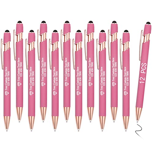 OXYEFEI Rosegold Kugelschreiber mit Gravur, 1mm 12Farben Optional mit Stiftspitze Personalisierte Stifte Hochwertig Metall Touchpen mit Text Muster oder Logo für Touchscreens(12 Stück, Rosa) von OXYEFEI