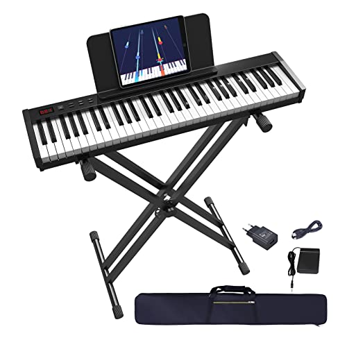 OYAYO 61 Tasten piano keyboard mit Halbgewichteten Tasten und Tastaturständer, digital Klavier mit MIDI-USB-Schnittstelle und Bluetooth Klaviertastatur für Anfänger und Kinder Erwachsene von OYAYO