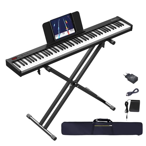 OYAYO 88 Tasten Digital Piano, Halbgewichtetes Anfängerklavier Tragbare E Piano mit Doppel-X-Ständer, Süstain-Pedal, Netzteil und Klaviertasche Elektroklavier für Kinder Erwachsener Geschenk von OYAYO