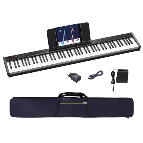 OYAYO 88 Tasten Digital Piano Keyboard, Halbgewichtetes Anfängerklavier Tragbare E Piano mit Süstain-Pedal, Netzteil und Klaviertasche Elektroklavier für Erwachsener Geschenk von OYAYO