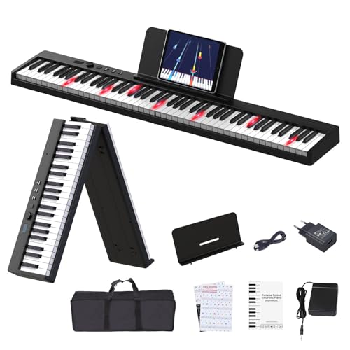 OYAYO 88 Tasten Faltbar klavier, Keyboard Electric Piano Foldable mit Halb Gewichtet Leuchttasten, Klavier Aufkleber,USB MIDI & Bluetooth, Digitales Klavier mit 128 Rhythmen Töne für Anfänger Geschenk von OYAYO