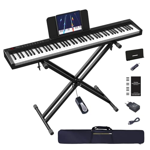 OYAYO E Piano Digital Piano 88 Tasten, Halbgewichtete E-Piano-Tastatur in voller Größe mit Klavierständer, MIDI Bluetooth-Funktion, Portable Piano mit Sustain-Pedal, ideal für Kinder und Erwachsene von OYAYO