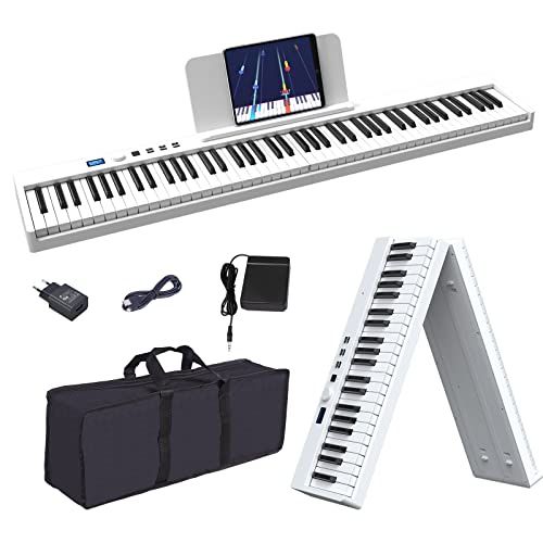 OYAYO Piano mit 88 Tasten Faltbares Klavier mit LCD Bildschirm & Halbgewichteten Tasten Unterstützung USB MIDI & Bluetooth, Digital Piano Keyboard mit Klaviertasche für Kinder Geburtstags Geschenk von OYAYO