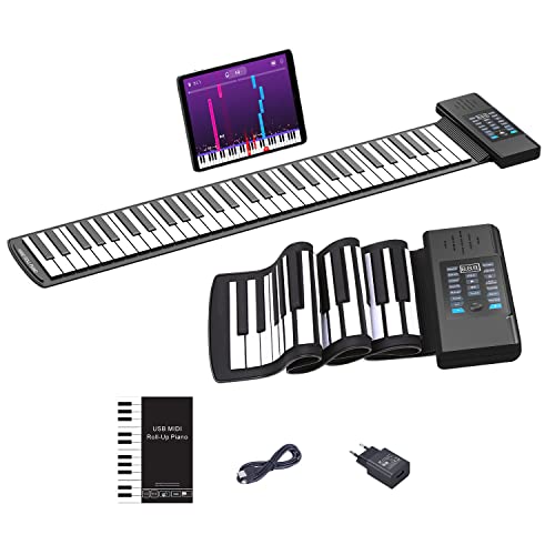 OYAYO Roll Up Piano Keyboard, 61 Tasten Rollpiano Unterstützt MIDI mit 128 Tönen und Rhythmen, Rollklavier Flexibles Elektronisches Keyboard Klavier für Kinder Erwachsene Anfänger Geschenk von OYAYO
