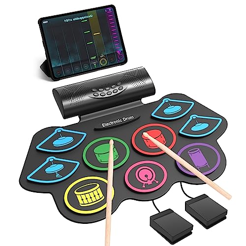 OYAYO Schlagzeug Elektronisch, 9 Pads Faltbares Elektronisches Schlagzeug mit Drumsticks, Tragrbares Elektrische Drum Set mit Bluetooth für Kinder, Anfänger Geburtstag und Geschenk von OYAYO