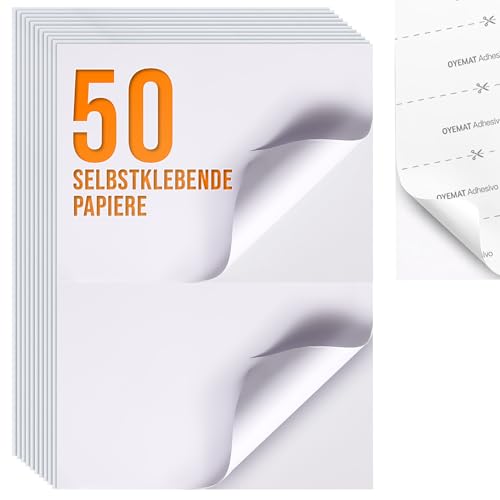 50 Blätter 2 Etikett pro Blatt | Sticker Papier zum Bedrucken A5 | Selbstklebendes A4-Papier für Drucker | Tintenstrahldrucker, Laserdrucker und Fotokopierer. 50 Blätter 2 Etikett pro Blatt | Sticker Papier zum Bedrucken A5 | Selbstklebendes A4-Papier für Drucker | Tintenstrahldrucker, Laserdrucker und Fotokopierer. von OYEMAT