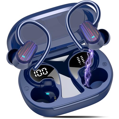 Bluetooth Kopfhörer Sport, 50Std Kopfhörer Kabellos Bluetooth 5.4 mit CVC8.0 Mic, In Ear Kopfhörer Immersiver HiFi Stereo, IPX7 Wasserdicht Ohrhörer mit Ohrhaken, Dual LED-Anzeige, Schwarz Android/iOS von OYIB