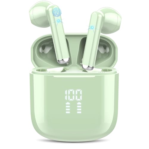 OYIB Bluetooth 5.3 Kopfhörer In Ear, 2023 Neue Bluetooth 5.3 Kabellos Kopfhörer mit ENC Mikro, Immersiver HiFi Kopfhörer, Touch Control Ohrhörer mit LED Anzeige, 25H, IPX7 Wasserdicht, Grün von OYIB