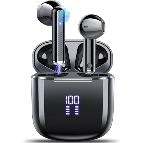 OYIB Bluetooth Kopfhörer, 2024 In Ear Kopfhörer Kabellos Bluetooth 5.3 Kopfhörer mit ENC Mic, 25 Std Tiefer Bass Wireless Earbuds, Touch Control, IP7 Wasserdicht Ohrhörer LED-Anzeige Joggen Schwarz von OYIB