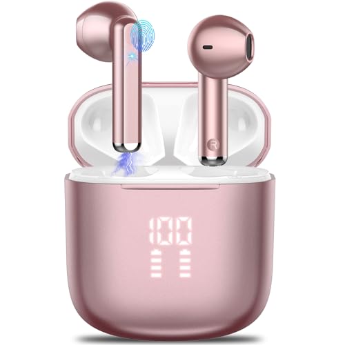 OYIB Bluetooth Kopfhörer, 2024 In Ear Kopfhörer Kabellos Bluetooth 5.3 Kopfhörer mit ENC Mic, 25 Std Tiefer Bass Wireless Earbuds, Touch Control, IP7 Wasserdicht Ohrhörer LED-Anzeige Joggen Rosa von OYIB