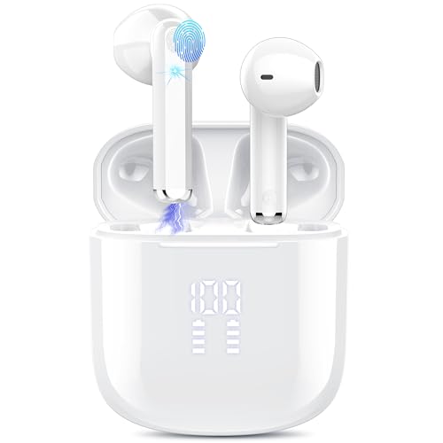 OYIB Bluetooth Kopfhörer, 2024 In Ear Kopfhörer Kabellos Bluetooth 5.3 Kopfhörer mit ENC Mic, 25 Std Tiefer Bass Wireless Earbuds, Touch Control, IP7 Wasserdicht Ohrhörer LED-Anzeige Joggen Weiß von OYIB