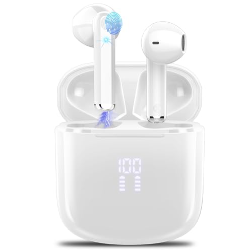 OYIB Bluetooth Kopfhörer, 2024 In Ear Kopfhörer Kabellos Bluetooth 5.3 Kopfhörer mit ENC Mic, 25 Std Tiefer Bass Wireless Earbuds, Touch Control, IP7 Wasserdicht Ohrhörer LED-Anzeige Joggen Weiß von OYIB