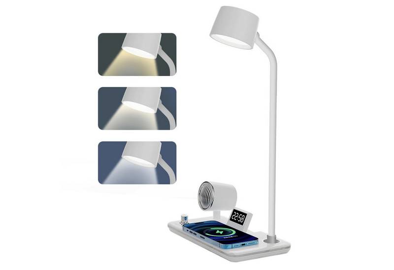 OYLCDI Bluetooth Lautsprecher,LED Schreibtischlampe mit kabellosem Ladegerät Ladestation (3 Farben Dimmbar Touch-Steuerung,Led Schreibtischlampe Dimmbar mit Alar, Bluetooth-Speaker,Tischlampe, Geeignet für Schlafzimmer,Wohnzimmer,Arbeitszimmer,etc) von OYLCDI