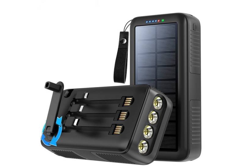 OYLCDI Powerbank, Wireless Solar Powerbank 20000mAh Solar Ladegerät Powerbank (4 LEDs,Taschenlampe,Handkurbel, Powerbank V) von OYLCDI
