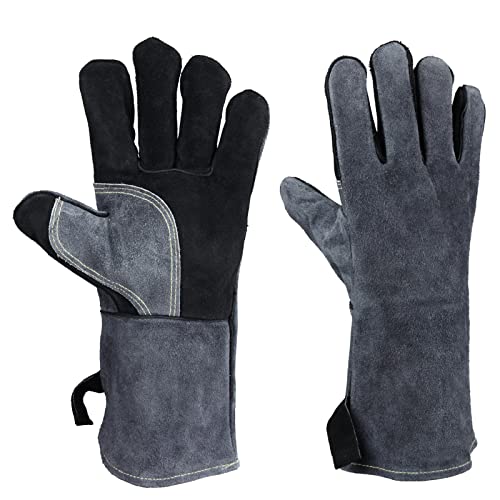 OZERO Hitzebeständige Handschuhe, Leder-Feuerhandschuhe für Grill, Grill, Ofen, Schweißen, Gartenarbeit von OZERO