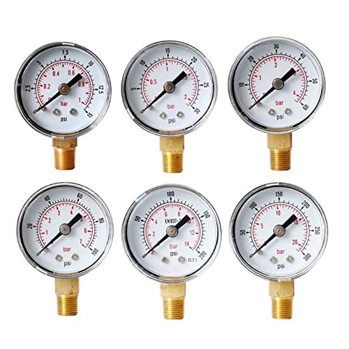 40-mm-Gesichtsmanometer 1/8 Zoll BSPT-Bodenmontage 15,30,60,100,160 200, 300 PSI & Bar for Luft, Gas, Wasser, Kraftstoff, Flüssigkeit. (Color : 100psi) von OZGZQ