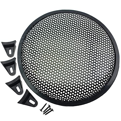 OZXNO 2 Stück 30,5 cm Metallgitter Lautsprecher Abdeckungen Subwoofer Grill Schutzhülle und Nähfüße mit Befestigungsschrauben für Home Audio Auto Lautsprecher (schwarz) von OZXNO