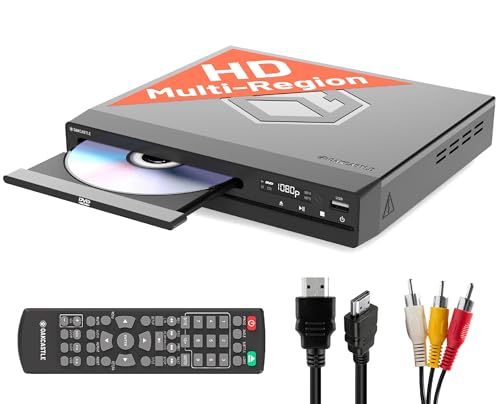 HDMI DVD Player für TV | Kompakt DVD Spieler mit USB, CD & MP3 Wiedergabe | 1080P Region Frei DVD-Spieler für Fernseher | HDMI Kabel, RCA Kabel & Fernsteuerung Inklusive | OAKCASTLE DVD100 von Oakcastle