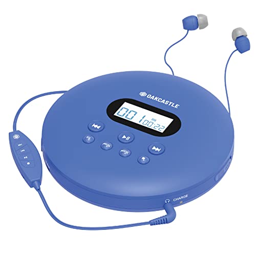 Oakcastle CD100 Rechargeable Bluetooth CD Player | 12hr Portable Playtime | In Car Compatible Personal CD Player | Headphones Included, AUX Output, Anti-Skip Protection, Custom EQ, CD Walkman von Oakcastle