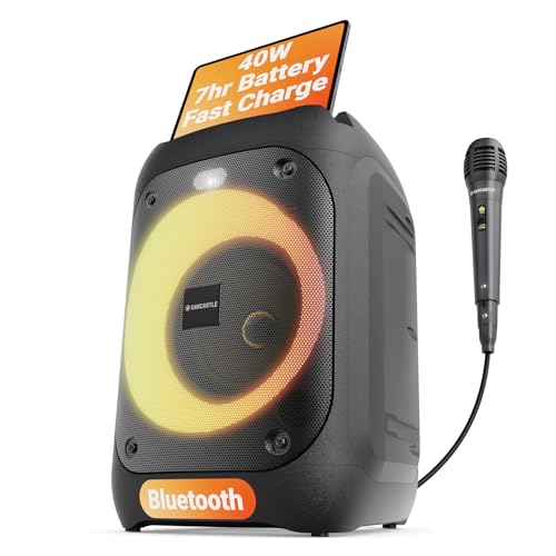 Tragbarer Partybox Bluetooth Lautsprecher | 40 W Leistung und 7 Stunden Akku | Karaoke Maschine mit Mikrofon, Xtra Bass, dynamischer Beleuchtung und SD- und USB-Eingängen | OAKCASTLE PS100 Tragbarer Partybox Bluetooth Lautsprecher | 40 W Leistung und 7 Stunden Akku | Karaoke Maschine mit Mikrofon, Xtra Bass, dynamischer Beleuchtung und SD- und USB-Eingängen | OAKCASTLE PS100 von Oakcastle