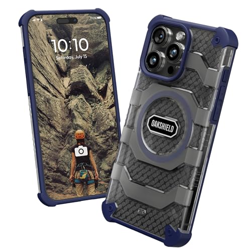 Oakshield Handyhülle für das iPhone 15 Pro Max Hülle - Cover kompatibel mit MagSafe-Zubehör - Schutzhülle mit Ständer - Falltest nach Militärstandard - Dunkelblau von Oakshield