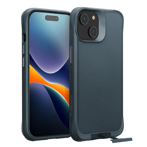 Oakshield Handyhülle mit Standfunktion kompatibel mit iPhone 15 Hülle - Case für iPhone 15 - Hülle mit Ständer - Cover mit Schutzglas Folie - Blaugrau von Oakshield