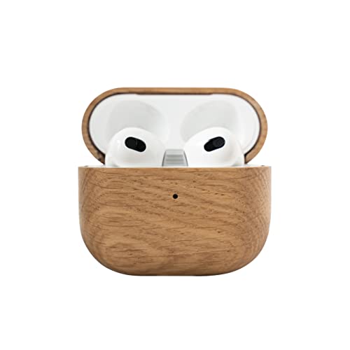 OAKYWOOD Oak Kopfhörer-Schutzhülle, kompatibel mit AirPods 1 & 2, handgefertigt aus echtem Holz, Mikrofaser-Futter, Lanyard-Befestigungspunkt, Fallschutz, unterstützt Qi-Laden von Oakywood