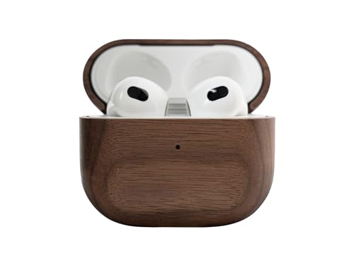 OAKYWOOD Walnuss Kopfhörer Schutzhülle kompatibel mit AirPods 3 handgefertigt aus Echtholz und mit natürlichen Ölen beschichtet Fallschutz kompatibel mit Qi/Magsafe Ladegeräten von Oakywood