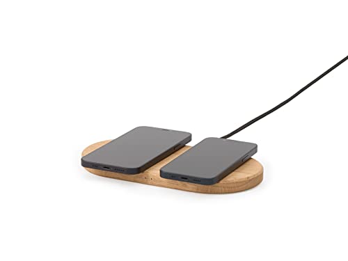 Oakywood Dual Slim Holz-Ladegerät für kabellose Mobiltelefone – Induktive Ladestation – kompatibel mit Allen QI-Geräten – handgefertigt, 100% natürliche Eiche und Öl-Finish – 20 x 11 cm, bis zu 30 W von Oakywood
