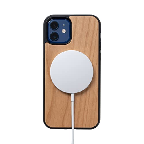 Oakywood Handyhülle aus Holz – stoßfest – funktioniert mit kabellosen Qi-Ladegeräten – handgefertigte Holzhülle, kompatibel mit iPhone 13 Mini Magsafe-Modell – Kirsche von Oakywood
