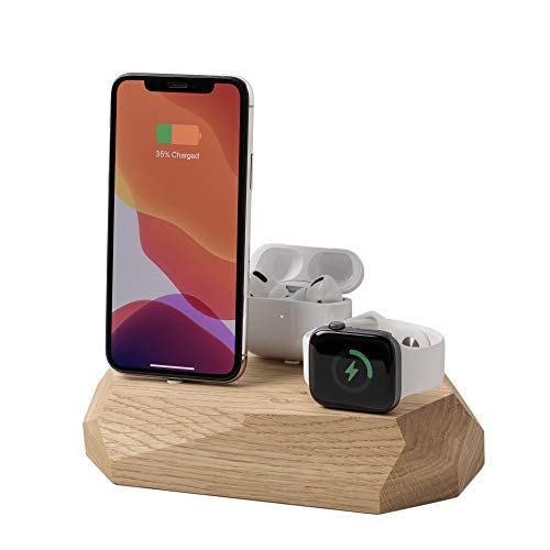 Oakywood Triple Dock & Charger Kompatibel mit iPhones, kompatibel mit Apple Watches & Naturholz, für Schreibtisch und Nachttisch, Enthält Magnethalterung, Handgefertigt in der EU, Eiche von Oakywood