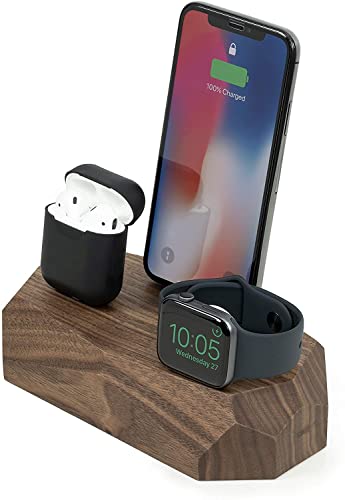 Oakywood Triple Dock & Charger Kompatibel mit iPhones & mit Apple Watches & mit Air Pods, Naturholz, für Schreibtisch und Nachttisch, Enthält Magnethalterung, Handgefertigt in der EU, Nussbaum von Oakywood