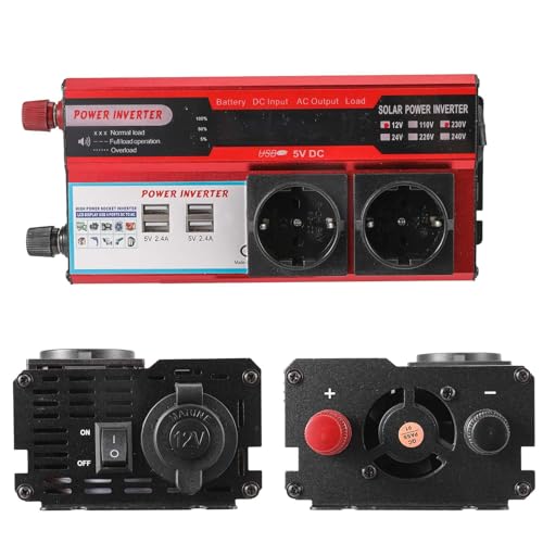 Konverter 4000 W-DC 12 V auf AC 220 V/230 V, Wechselrichter, mit 4 USB-Anschlüssen, LED-Display, 2 EU-Steckdosen, für Auto, Camping, Reisen, Notfall von Oamger