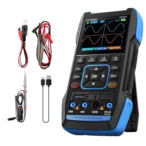 Oszilloskop-Multimeter, 3-in-1, tragbares Oszilloskop, Transistor-Tester über USB, 10 MHz x 2, 50 ms, mit Sonde, mit HD-Farbdisplay, 2,8 Zoll, mit wiederaufladbarem Akku (A) von Oamger