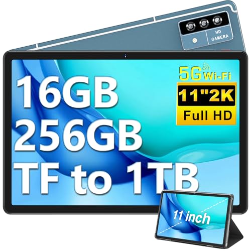 2024 Tablet 11 Zoll 2K-Anzeige Android 13 OS 16GB RAM+256GB ROM(TF 1 TB), 8600mAh, 5G WLAN, GMS Zertifizierung,4 Lautsprecher,8 Core 2.0 GHz,5+13MP | BT 5.0 | Schutzhülle mit Tablette - Blau von Oangcc
