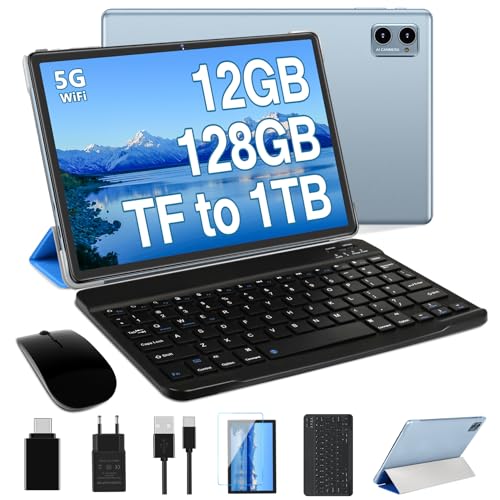Oangcc 2025 Newest Android 13 Tablet 10 Zoll 12 GB RAM + 128 GB ROM (TF 1 TB), FHD Tablets mit 5G WiFi, Octa Core Prozessor, Widget, 6000 mAh, 5 + 8 MP, BT 5.0, GPS, 2 in 1 Tablet mit Maus und von Oangcc