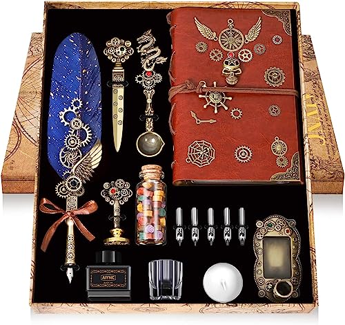 Oauir Gusix Federstift Tinte Set,Federkiel Tintenset mit Federkiel,Notizbuch,5 austauschbare FedernUmschlag,Briefpapier,Umschlagwerkzeug(Blau) von Oauir Gusix