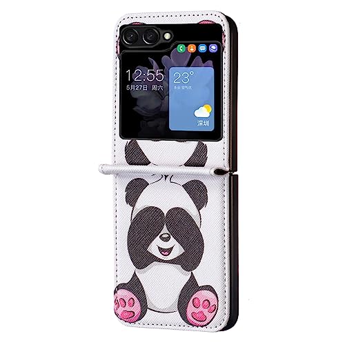 Oaxrui Schöne Hülle für Samsung Galaxy Z Flip5 Leder Flip Stand Slim Wallet Cover Panda von Oaxrui