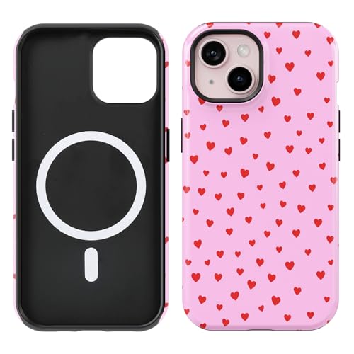 Obbii Kompatibel mit iPhone 15/14/13 Hülle [2,4 m Falltest], kompatibel mit MagSafe – niedliche rosa Herzen Mag Series Hüllen für Damen und Mädchen (iPhone 15/14/13, 6,1 Zoll) von Obbii