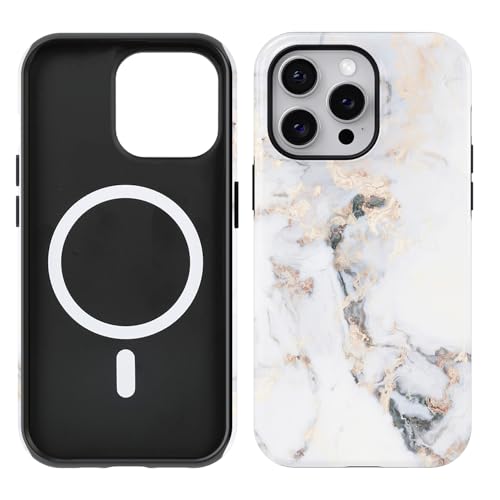 Obbii Kompatibel mit iPhone 15 Pro Max Hülle [kompatibel mit MagSafe], stoßfest, schlank, weich, TPU, 17 cm (6,7 Zoll), Weiß / goldfarbener Marmor, iPhone 15 Pro Max 6,7 Zoll (17 cm) von Obbii