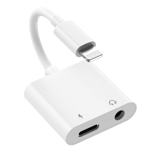 Obcxin Lightning auf 3.5mm HiFi Kopfhöreranschluss Adapter mit Ladeanschluss, 2 in 1 Ladegerät und Aux Audio Splitter Adapter, Kopfhörer Adapter Audio Adapter für iPhone 14/13/12/11/X/8/7/iPad von Obcxin