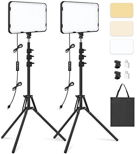 2 Packen LED Videolicht mit 63'' Stativständer, Obeamiu 2500-8500K Dimmbare Licht Fotografie Studiobeleuchtung für Video Filmaufnahmen/Sammlung Porträt/Live Streaming/YouTube Podcast, USB-Ladegerät von Obeamiu