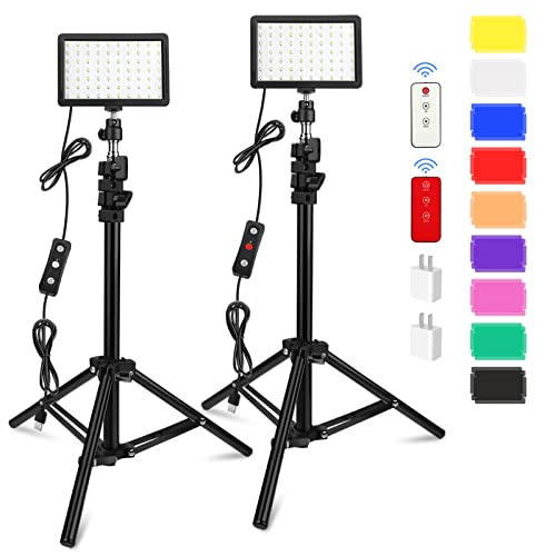 2 Packungen 70 LED-Videoleuchte mit Stativ/Farbfilter/Fernbedienung/USB-Ladegerät, Obeamiu 5600K USB Studio-Aufnahmekit für Fotobeleuchtung, Live-Streaming, Zoom-Telefonkonferenzen von Obeamiu